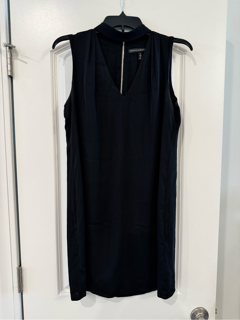 White House Black Market Black Sleeveless Shift Dress with V-Neck
